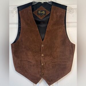 Vtg 70s SCULLY Suede Leather Vest Brown Metal Snap Western Rodeo Cowboy~M (42)